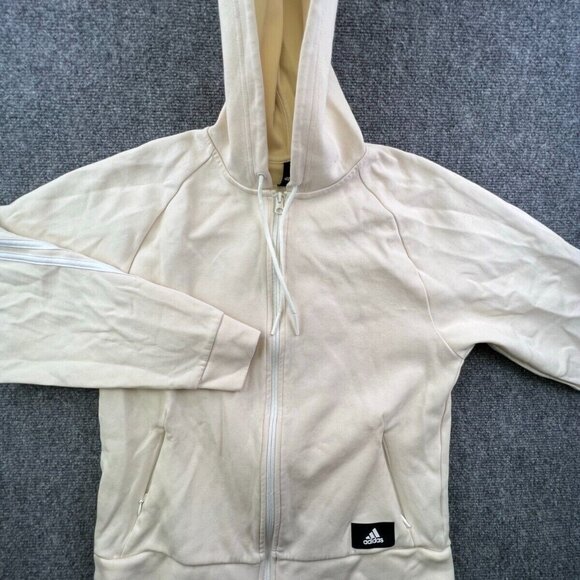 Adidas Hoodie Long Sleeve Sweatshirt Women’s Medium Ivory Full Zip w Logo - Picture 1 of 15